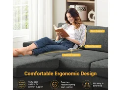 Sofá de Canto 3 Lugares em Chenille - com Ottomana - Carga Máx. 650kg - 244x146x83cm - Cinza