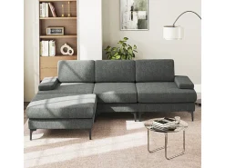 Sofá de Canto 3 Lugares em Chenille - com Ottomana - Carga Máx. 650kg - 244x146x83cm - Cinza