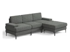 Sofá de Canto 3 Lugares em Chenille - com Ottomana - Carga Máx. 650kg - 244x146x83cm - Cinza