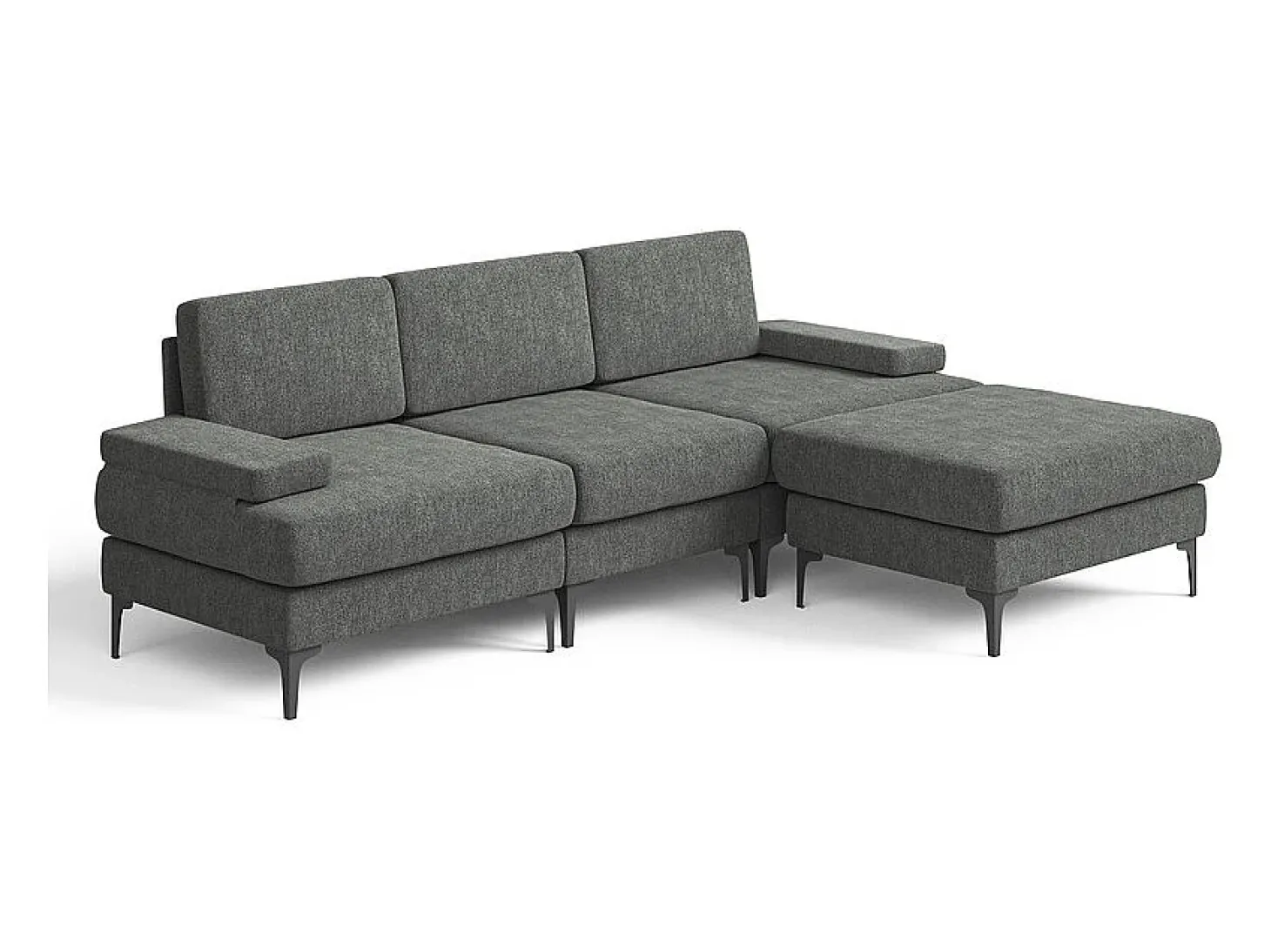Sofá de Canto 3 Lugares em Chenille - com Ottomana - Carga Máx. 650kg - 244x146x83cm - Cinza