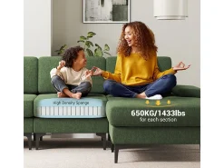 Sofá de Canto 3 Lugares em Chenille - com Ottomana - Carga Máx. 650kg - 244x146x83cm - Verde