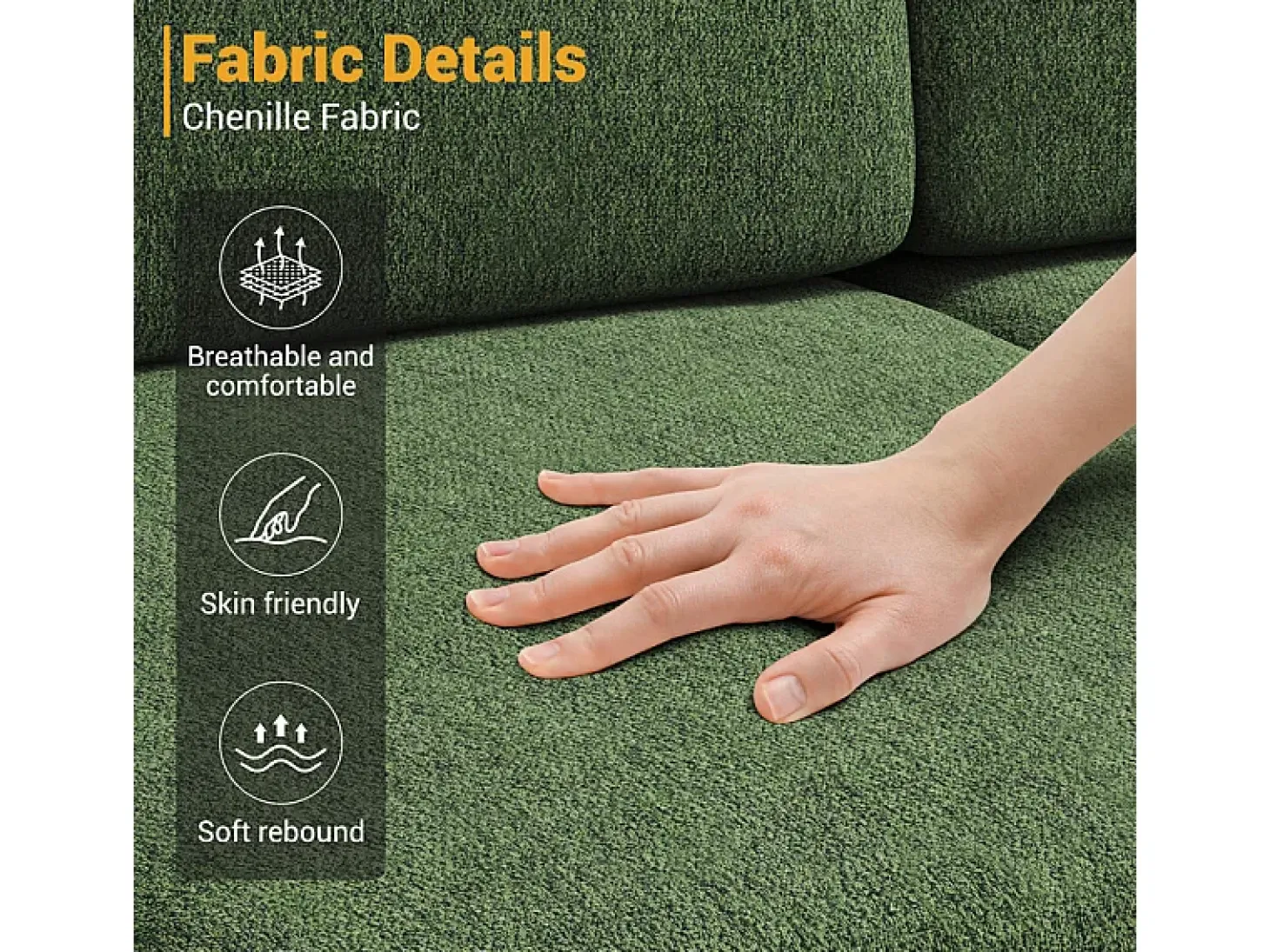 Sofá de Canto 3 Lugares em Chenille - com Ottomana - Carga Máx. 650kg - 244x146x83cm - Verde