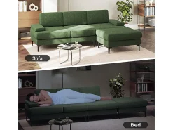 Sofá de Canto 3 Lugares em Chenille - com Ottomana - Carga Máx. 650kg - 244x146x83cm - Verde