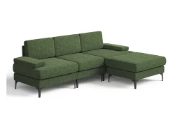 Sofá de Canto 3 Lugares em Chenille - com Ottomana - Carga Máx. 650kg - 244x146x83cm - Verde