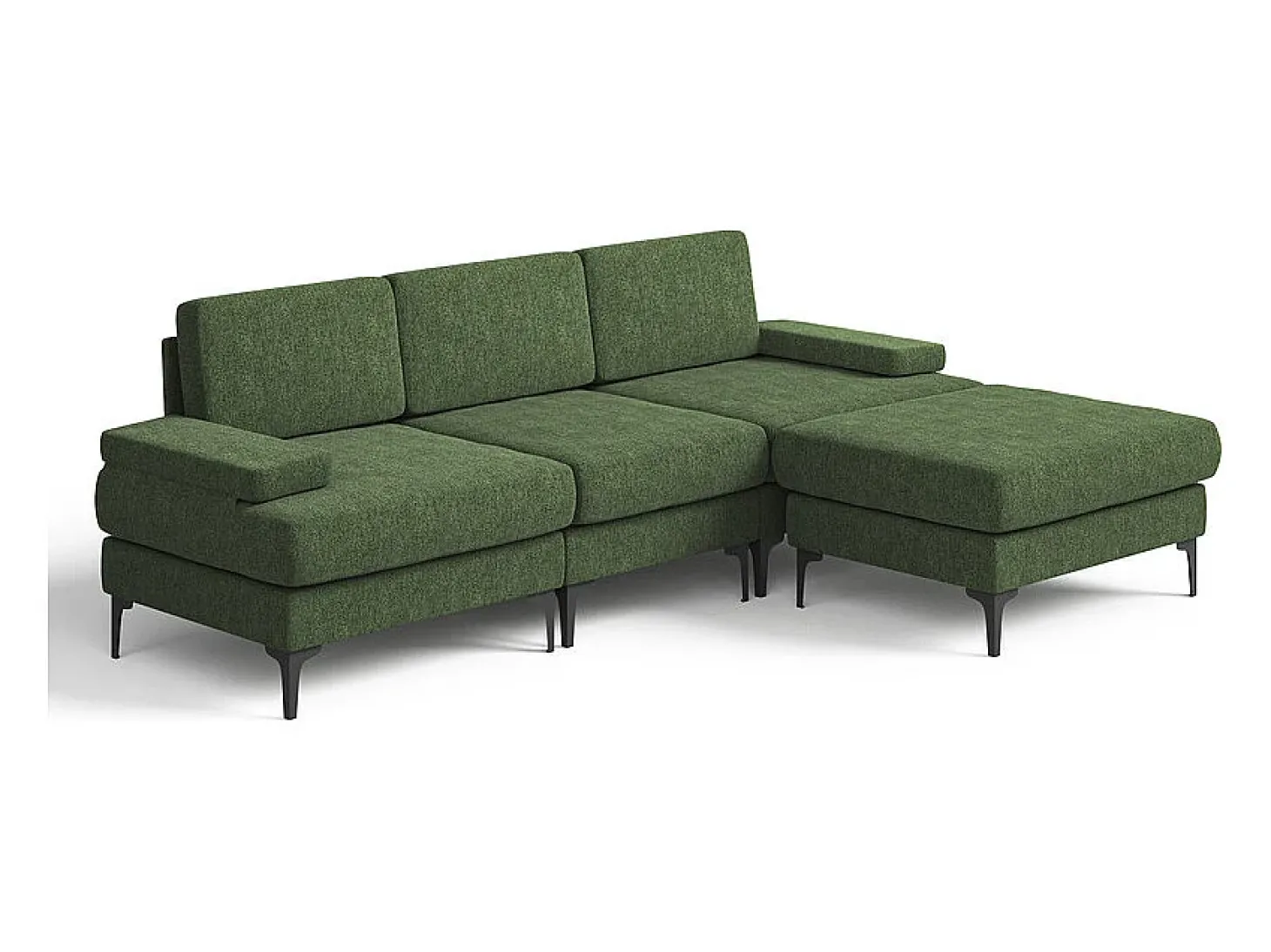 Sofá de Canto 3 Lugares em Chenille - com Ottomana - Carga Máx. 650kg - 244x146x83cm - Verde