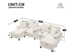 Sofá de canto 4 lugares em forma de U - com espaço de armazenamento - porta-copos incluído - 2 portas USB - bege
