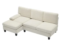 Sofá de canto 3 lugares em forma de L - 194x118x81 cm - Modular - Almofadas macias - Linho - Bege