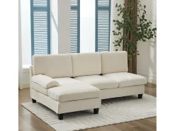 Sofá de canto 3 lugares em forma de L - 194x118x81 cm - Modular - Almofadas macias - Linho - Bege