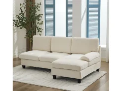 Sofá de canto 3 lugares em forma de L - 194x118x81 cm - Modular - Almofadas macias - Linho - Bege