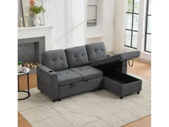 Sofá de canto 3 lugares 208x146x89,5 cm - Dobrável - com iluminação LED - com porta-copos e saco de armazenamento - Cinza