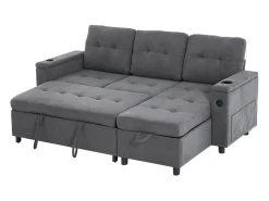 Sofá de canto 3 lugares 208x146x89,5 cm - Dobrável - com iluminação LED - com porta-copos e saco de armazenamento - Cinza