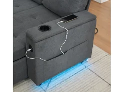 Sofá de canto 3 lugares 208x146x89,5 cm - Dobrável - com iluminação LED - com porta-copos e saco de armazenamento - Cinza