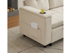 Sofá de canto 3 lugares 208x146x89,5 cm - Dobrável - com iluminação LED - com porta-copos e saco de armazenamento - Bege