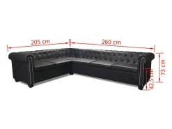 Sofá de canto Chesterfield 6 lugares couro artificial preto