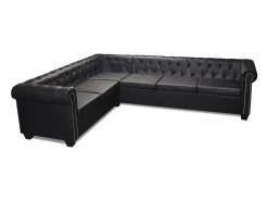Sofá de canto Chesterfield 6 lugares couro artificial preto