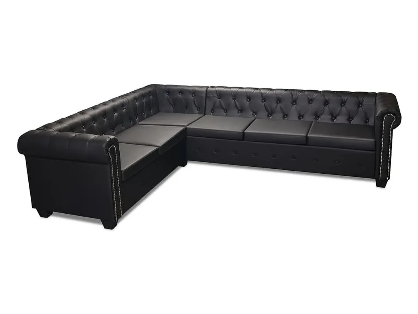 Sofá de canto Chesterfield 6 lugares couro artificial preto
