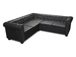 Sofá de canto Chesterfield 5 lugares couro artificial preto