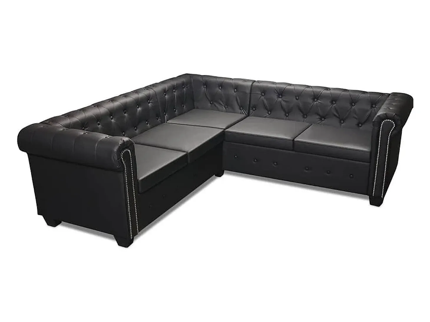 Sofá de canto Chesterfield 5 lugares couro artificial preto