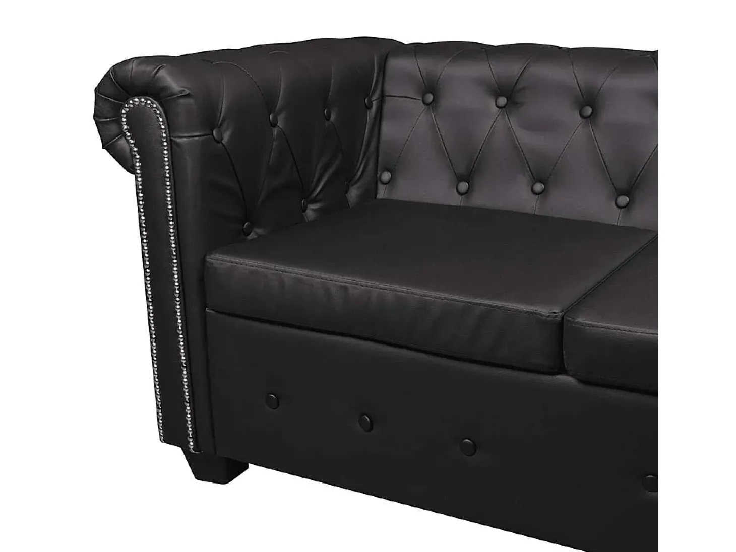 Sofá de canto Chesterfield 5 lugares couro artificial preto