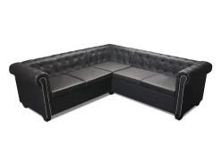 Sofá de canto Chesterfield de 5 lugares em couro sintético preto 02_0019699