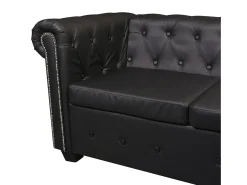 Sofá de canto Chesterfield de 5 lugares em couro sintético preto 02_0019699