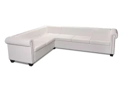 Sofá de canto Chesterfield 6 lugares couro artificial branco