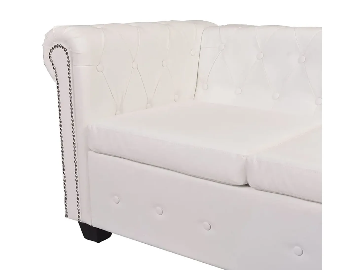 Sofá de canto Chesterfield 6 lugares couro artificial branco