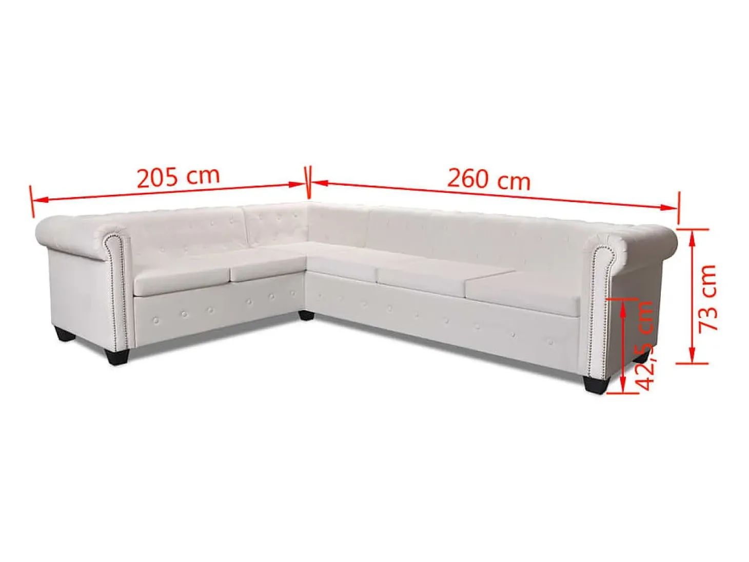 Sofá de canto Chesterfield 6 lugares couro artificial branco