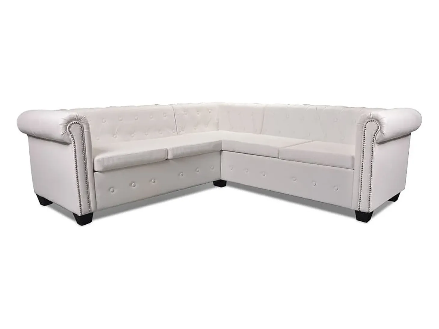 Sofá de canto Chesterfield de 5 lugares em couro sintético branco 02_0020233