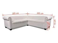 Sofá de canto Chesterfield de 5 lugares em couro sintético branco 02_0020233