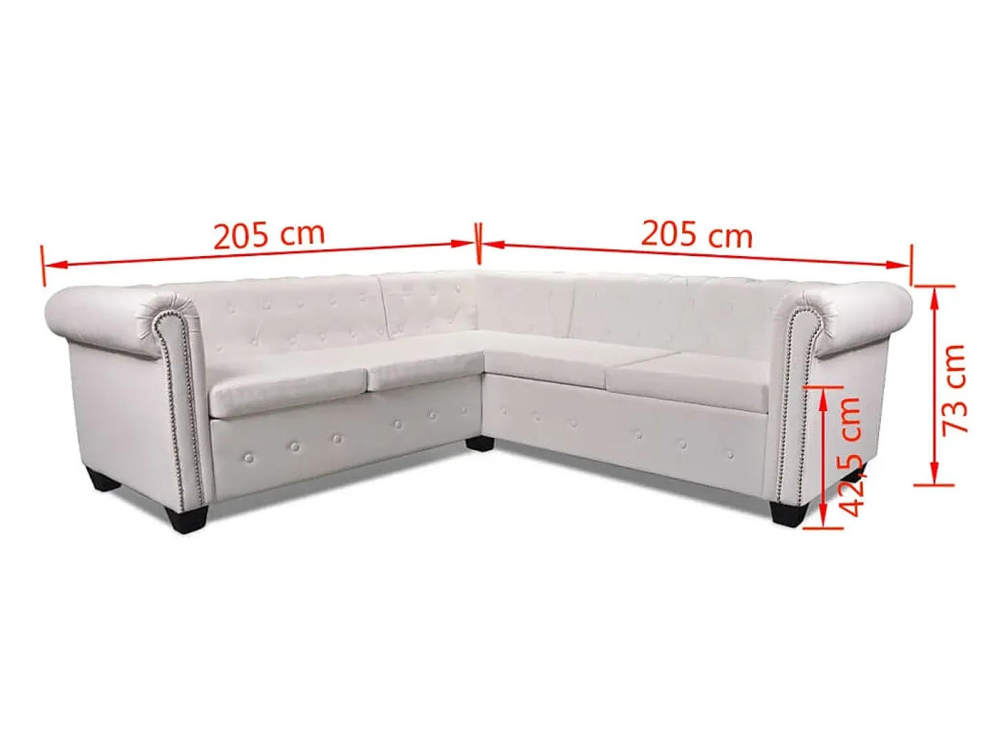 Sofá de canto Chesterfield de 5 lugares em couro sintético branco 02_0020233