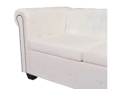 Sofá de canto Chesterfield de 5 lugares em couro sintético branco 02_0020233