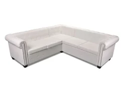 Sofá de canto Chesterfield de 5 lugares em couro sintético branco 02_0020233