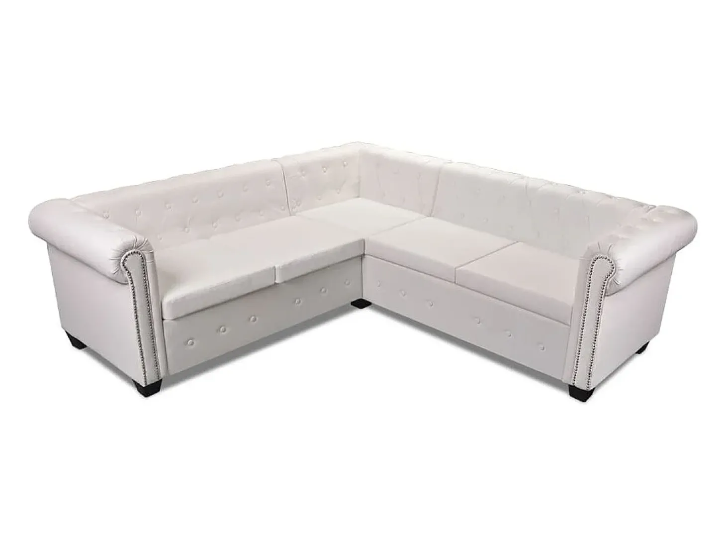 Sofá de canto Chesterfield de 5 lugares em couro sintético branco 02_0020233