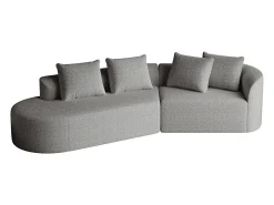 Sofá de canto cinza claro - sofá de 4 lugares com 4 almofadas decorativas e encosto - chenille