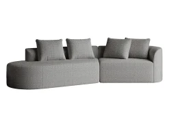 Sofá de canto cinza claro - sofá de 4 lugares com 4 almofadas decorativas e encosto - chenille