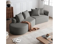 Sofá de canto cinza claro - sofá de 4 lugares com 4 almofadas decorativas e encosto - chenille