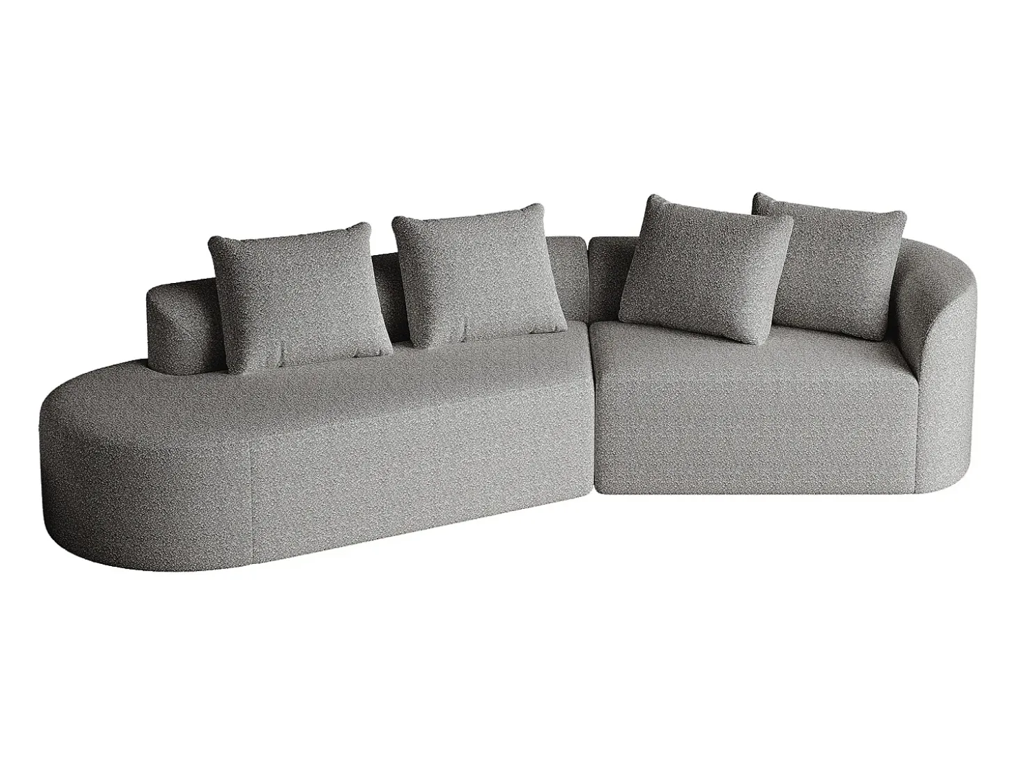 Sofá de canto cinza claro - sofá de 4 lugares com 4 almofadas decorativas e encosto - chenille