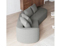 Sofá de canto cinza claro - sofá de 4 lugares com 4 almofadas decorativas e encosto - chenille