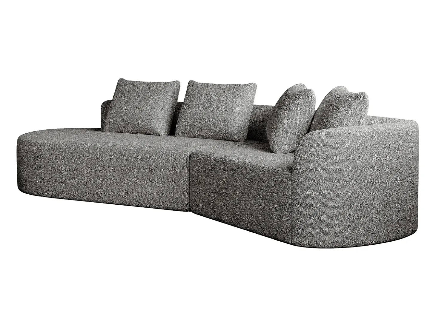 Sofá de canto cinza claro - sofá de 4 lugares com 4 almofadas decorativas e encosto - chenille