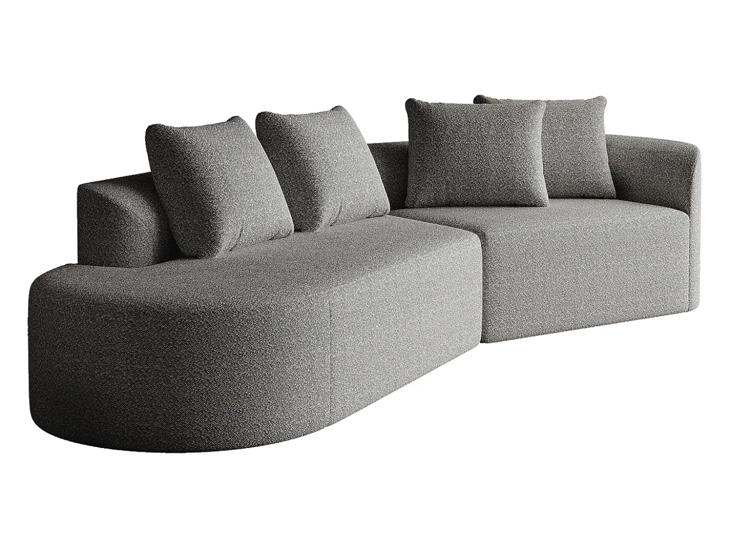 Sofá de canto cinza claro - sofá de 4 lugares com 4 almofadas decorativas e encosto - chenille