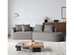 Sofá de canto cinza claro - sofá de 4 lugares com 4 almofadas decorativas e encosto - chenille