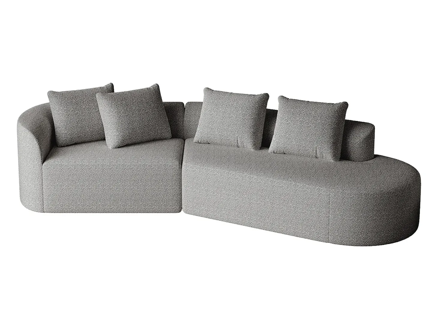 Sofá de canto cinza claro - sofá de 4 lugares com 4 almofadas decorativas e encosto - chenille