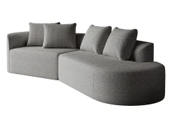 Sofá de canto cinza claro - sofá de 4 lugares com 4 almofadas decorativas e encosto - chenille