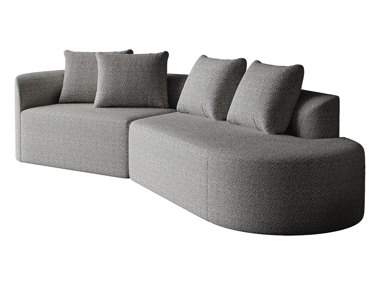 Sofá de canto cinza claro - sofá de 4 lugares com 4 almofadas decorativas e encosto - chenille