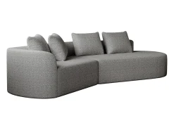 Sofá de canto cinza claro - sofá de 4 lugares com 4 almofadas decorativas e encosto - chenille