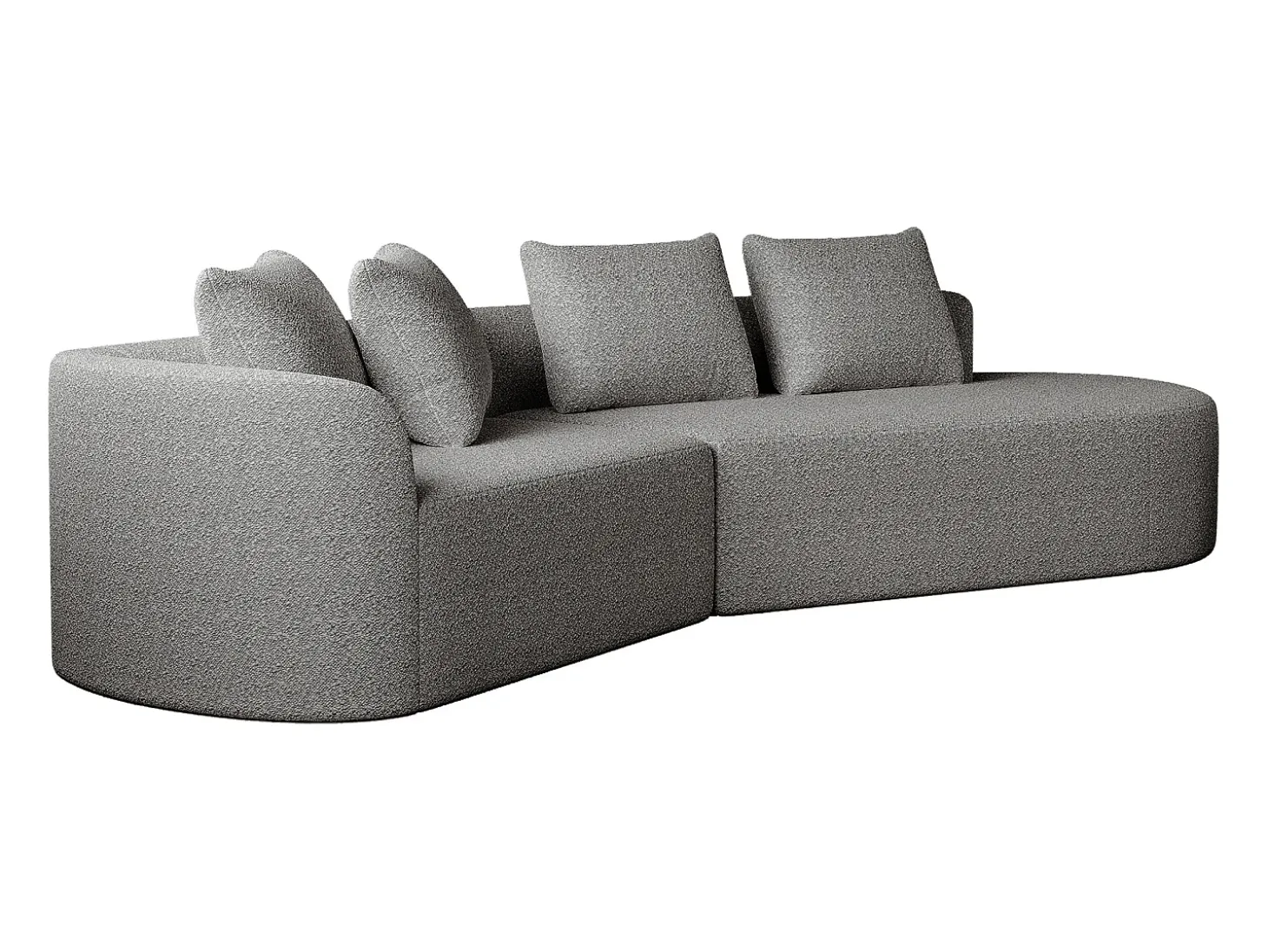 Sofá de canto cinza claro - sofá de 4 lugares com 4 almofadas decorativas e encosto - chenille