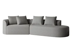 Sofá de canto cinza claro - sofá de 4 lugares com 4 almofadas decorativas e encosto - chenille