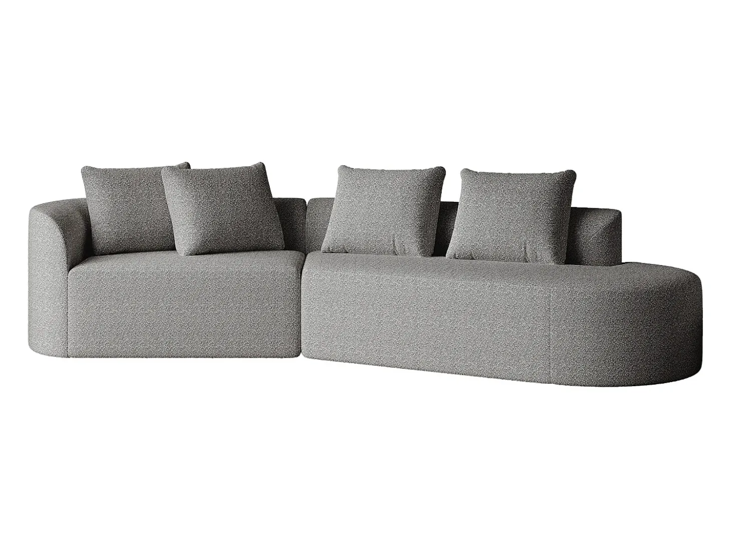 Sofá de canto cinza claro - sofá de 4 lugares com 4 almofadas decorativas e encosto - chenille
