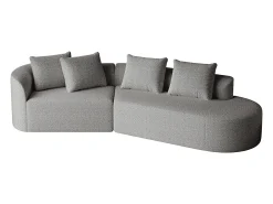 Sofá de canto cinza claro - sofá de 4 lugares com 4 almofadas decorativas e encosto - chenille